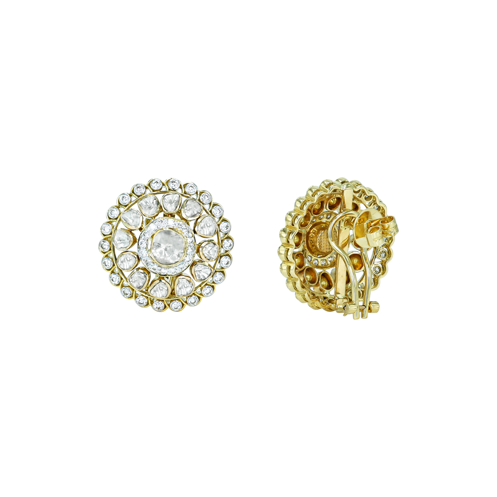 Circular Polki Stud Earrings with Intricate Halo